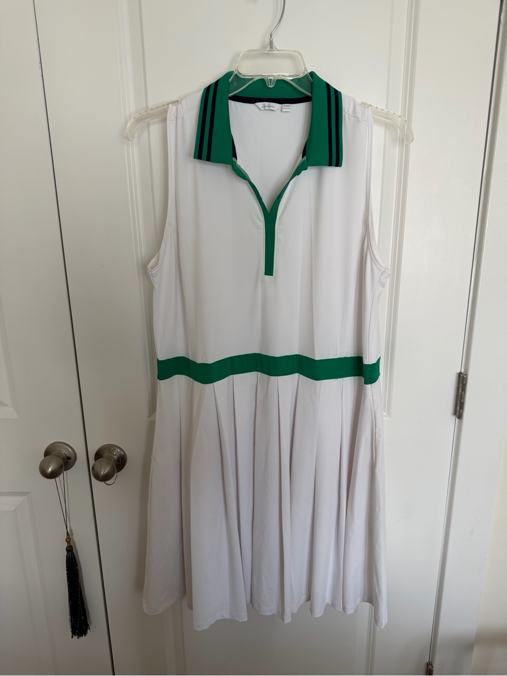 Lady Hagen White Sleeveless Polo Mini Dress with Green Trim